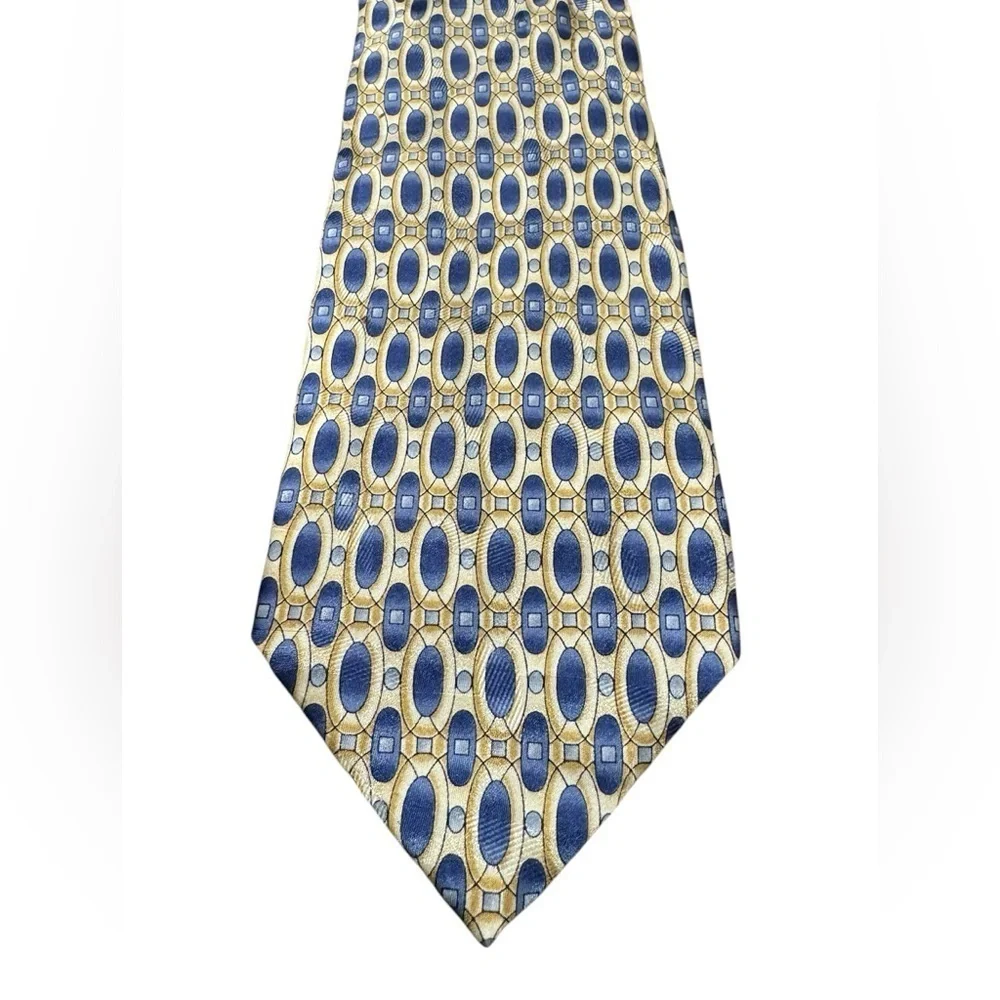 Pierre Cardin Yellow Blue Geometric 100% Silk Necktie